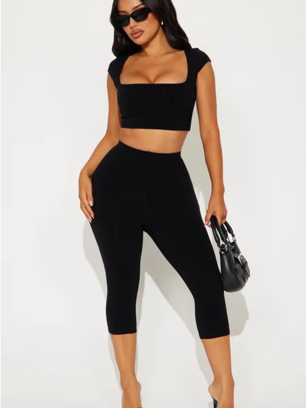 Snatched Crop Top & Capri Legging Set - Black